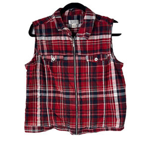 Christopher & Banks Red and Blue Plaid Vest Sleeveless Design